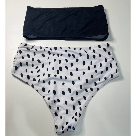 Black & White High-Waist Swimsuit w/ Bandana Top + Wrap - SM - Picture 2 of 4